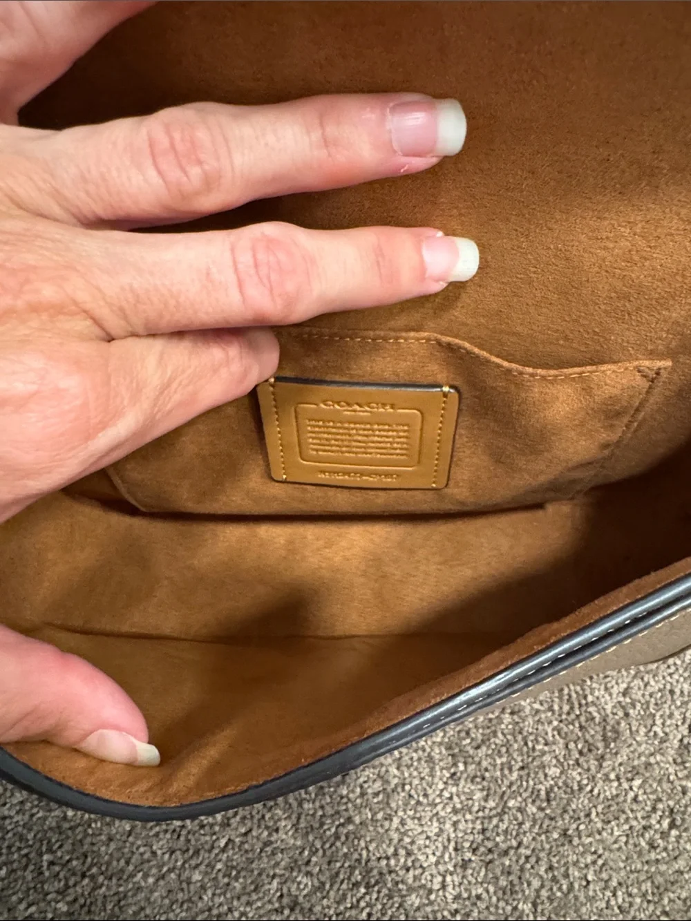Coach Amelia saddle crossbody bag dark stone taupe color